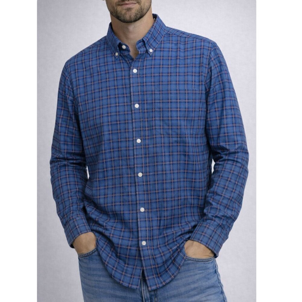 Member’s Mark Stretch Oxford Shirt Mens XL Blue Plaid Button Down